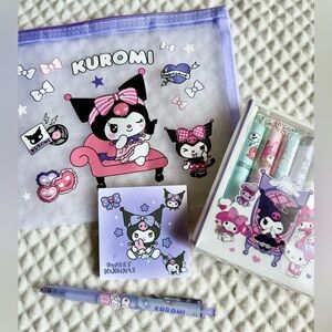 New Sanrio Kuromi Zip Pouch, Pen, Highlighter Markers, Note Pad - Set of 4